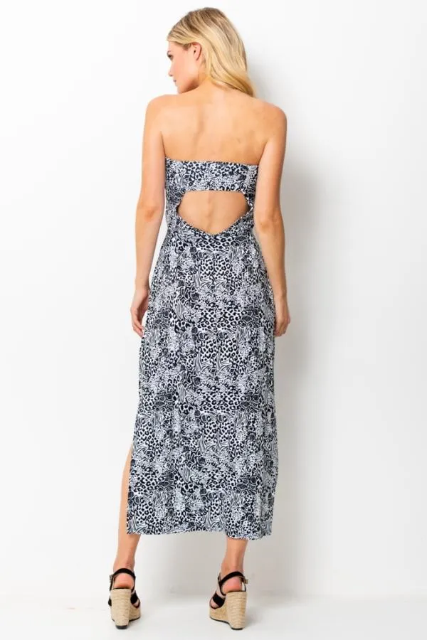 Sosandar Dresses Women Black and White Animal Print Open Back Bandeau Dress Black White