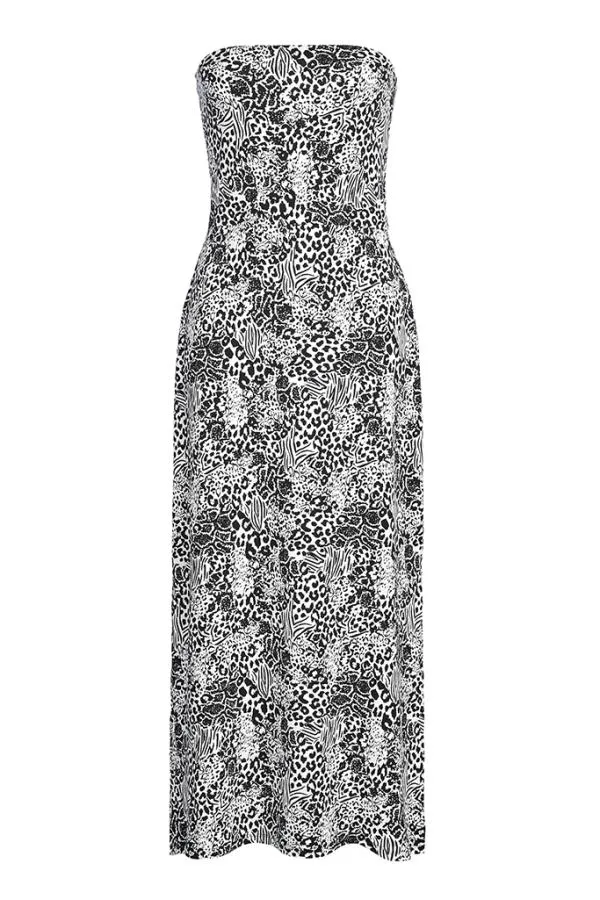 Sosandar Dresses Women Black and White Animal Print Open Back Bandeau Dress Black White
