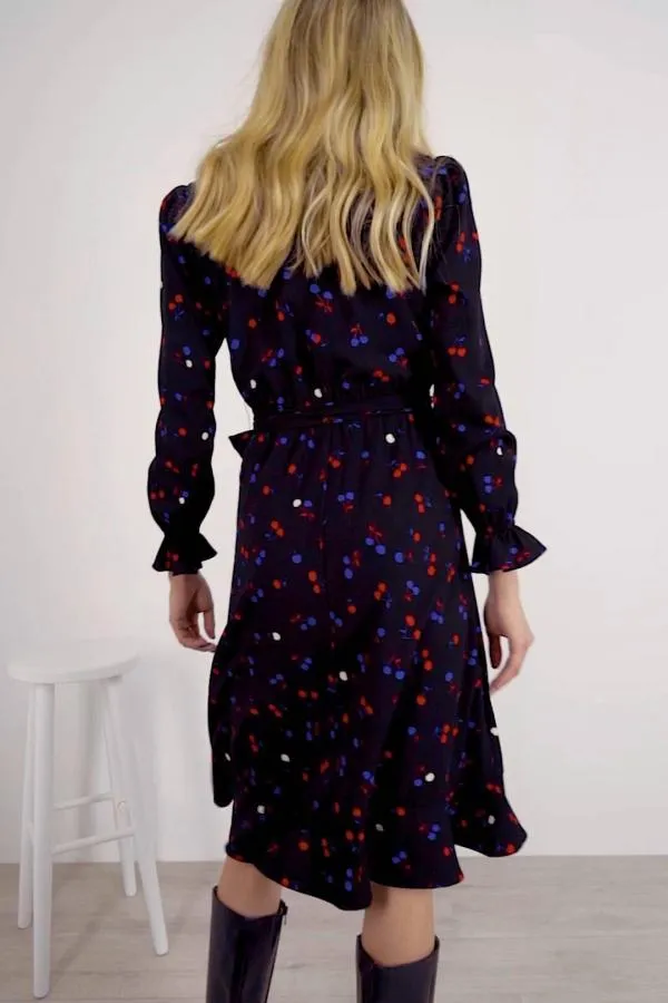 Sosandar Dresses Women Black Cherry Print Wrap Dress Black