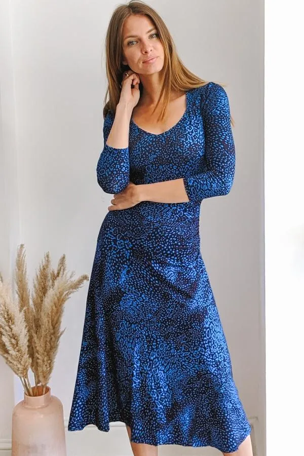Sosandar Dresses Women Blue Animal Print Sweetheart Neckline Midi Dress Blue