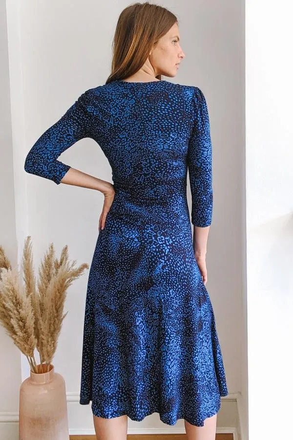 Sosandar Dresses Women Blue Animal Print Sweetheart Neckline Midi Dress Blue