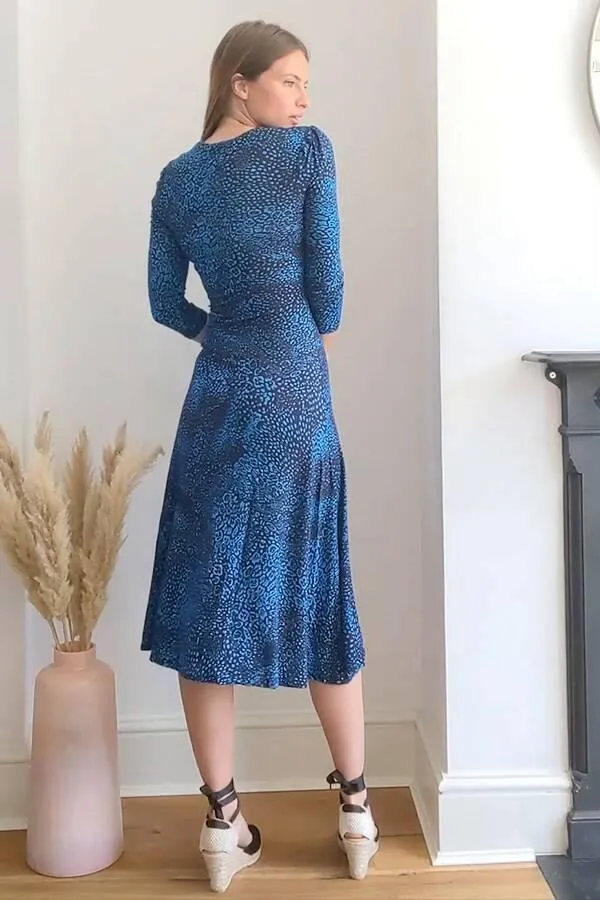 Sosandar Dresses Women Blue Animal Print Sweetheart Neckline Midi Dress Blue
