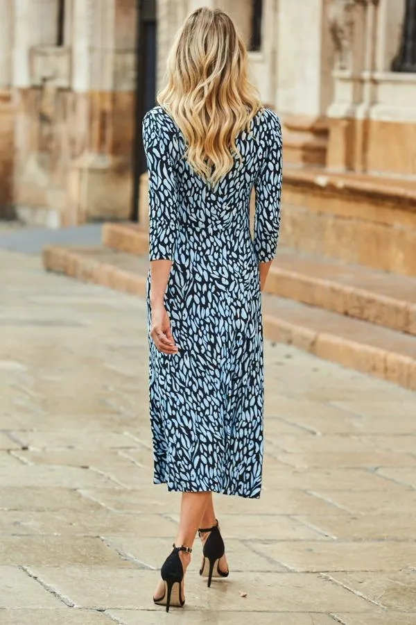 Sosandar Dresses Women Blue Fleck Print Sweetheart Neck Midi Dress Blue