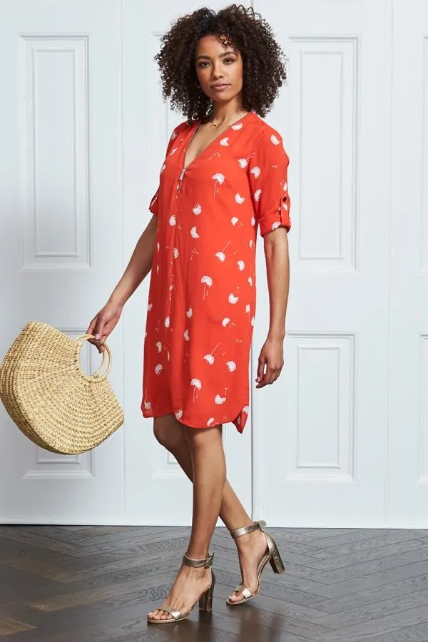 Sosandar Dresses Women Red and White Dandelion Print Shift Dress Red White