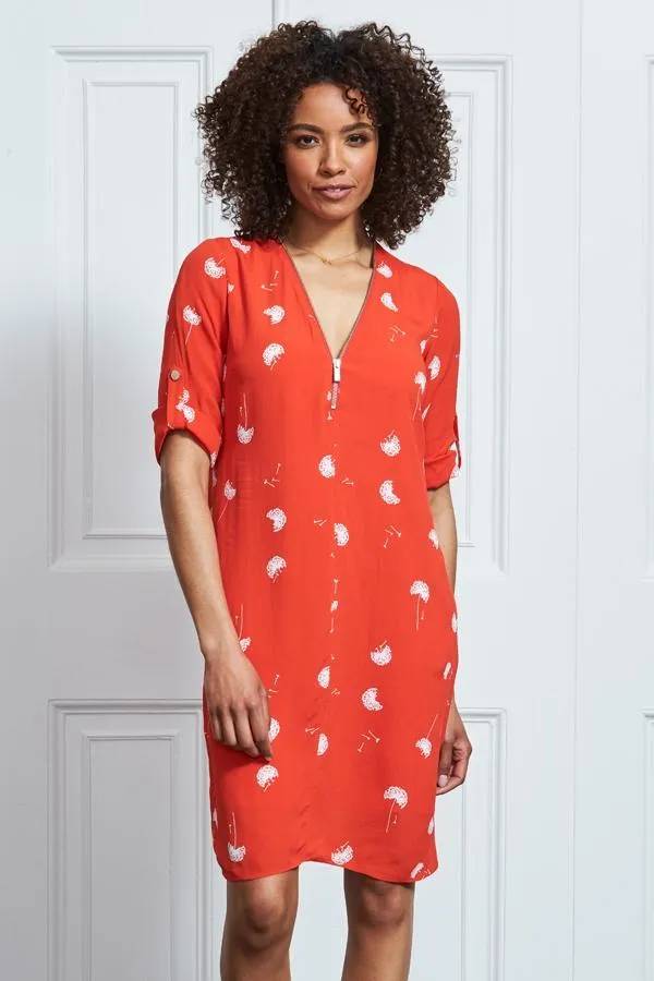 Sosandar Dresses Women Red and White Dandelion Print Shift Dress Red White