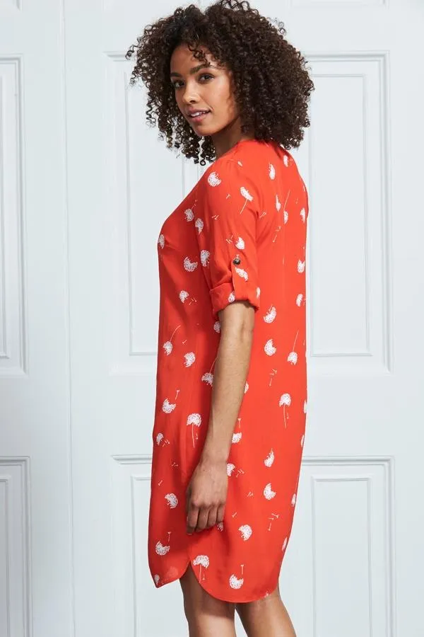 Sosandar Dresses Women Red and White Dandelion Print Shift Dress Red White