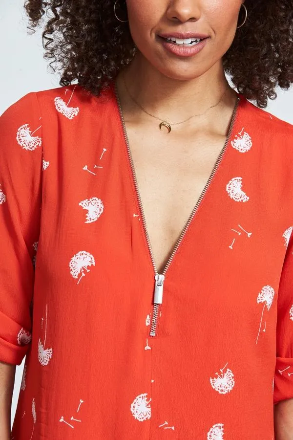 Sosandar Dresses Women Red and White Dandelion Print Shift Dress Red White