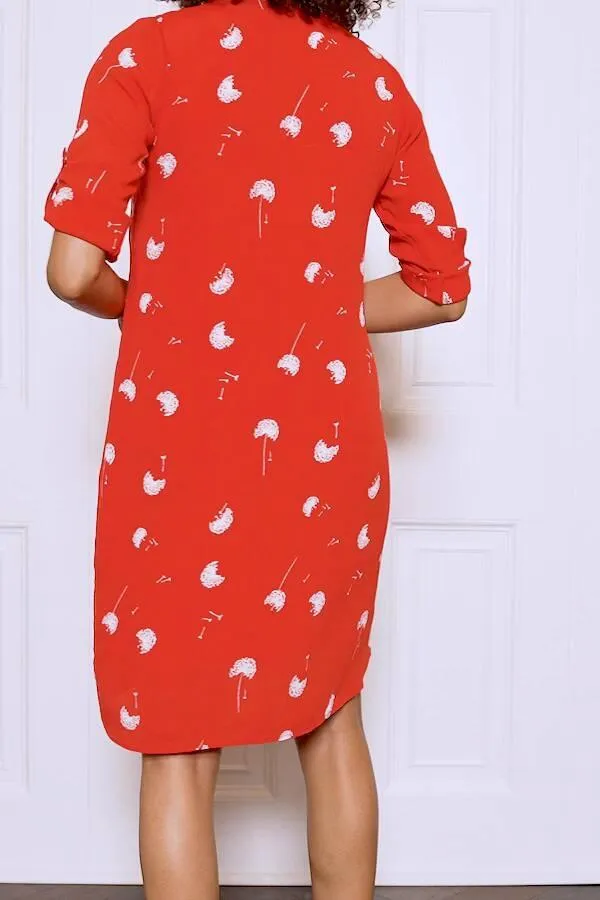 Sosandar Dresses Women Red and White Dandelion Print Shift Dress Red White
