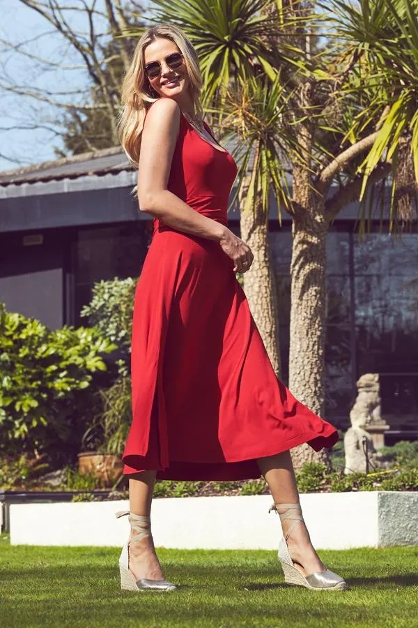 Sosandar Dresses Women Red Open Back Fit and Flare Dress Red