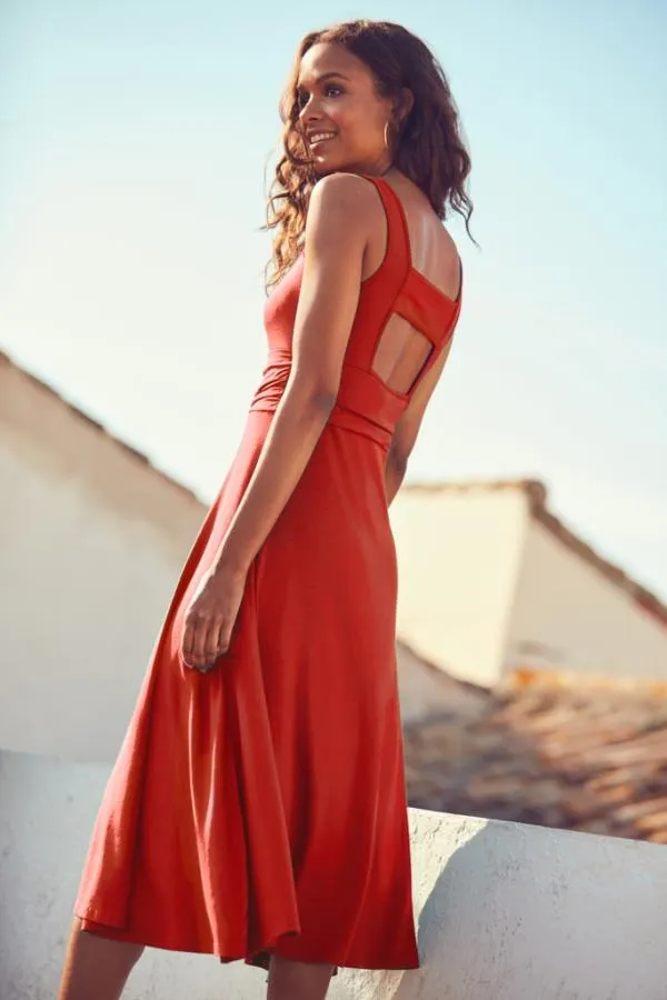 Sosandar Dresses Women Red Open Back Fit and Flare Dress Red