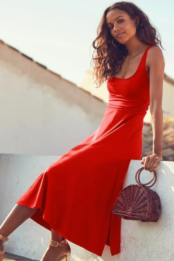 Sosandar Dresses Women Red Open Back Fit and Flare Dress Red