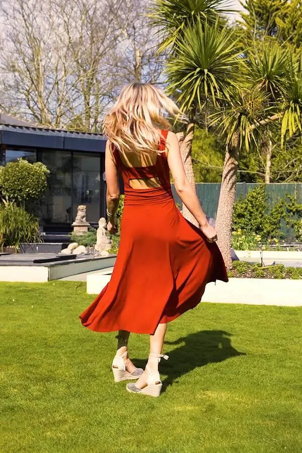 Sosandar Dresses Women Red Open Back Fit and Flare Dress Red