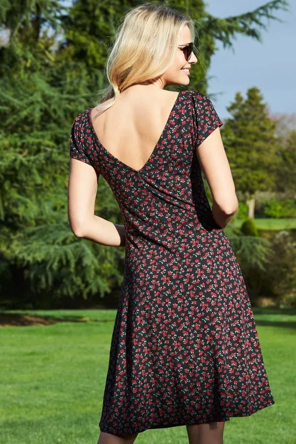 Sosandar Dresses Women Rose Bud Print Ruched Neckline Dress Rose Bud