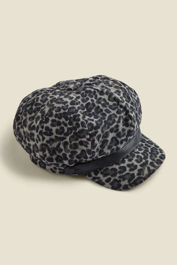 Sosandar Hats Scarves and Gloves Women Oslo Leopard Print Baker Boy Hat