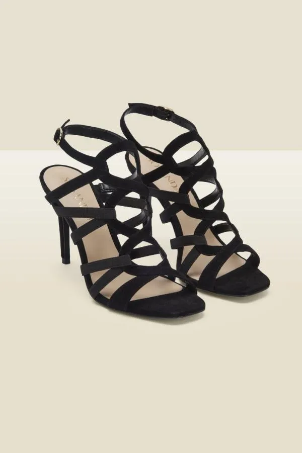Sosandar Heels Women Neptune Black Suede Strappy Sandal Black