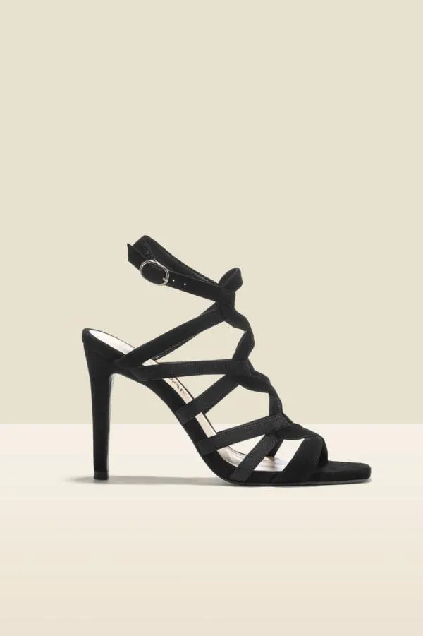 Sosandar Heels Women Neptune Black Suede Strappy Sandal Black