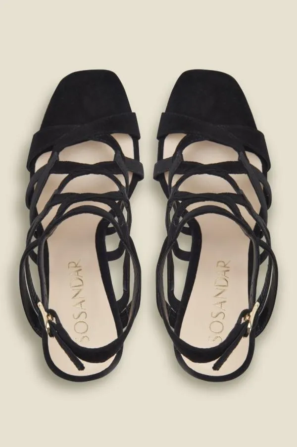 Sosandar Heels Women Neptune Black Suede Strappy Sandal Black