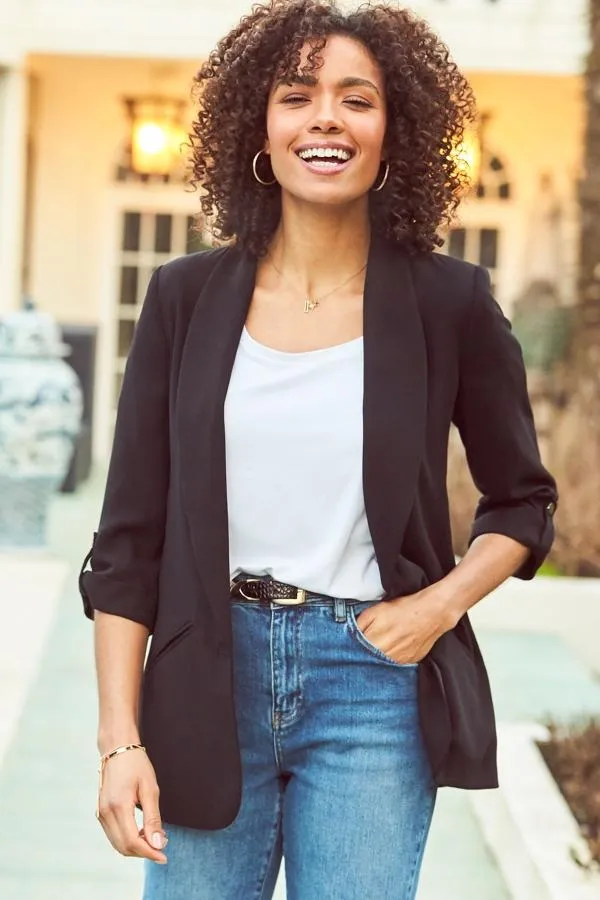 Sosandar Jackets and Coats Women Black Relaxed Fit Blazer Black