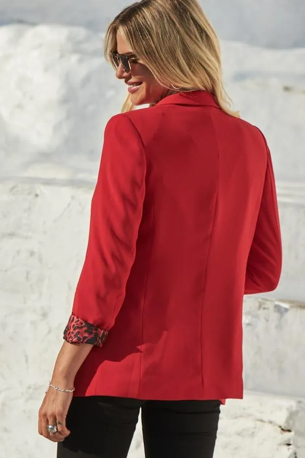 Sosandar Jackets and Coats Women Red Leopard Print Lining Blazer Red