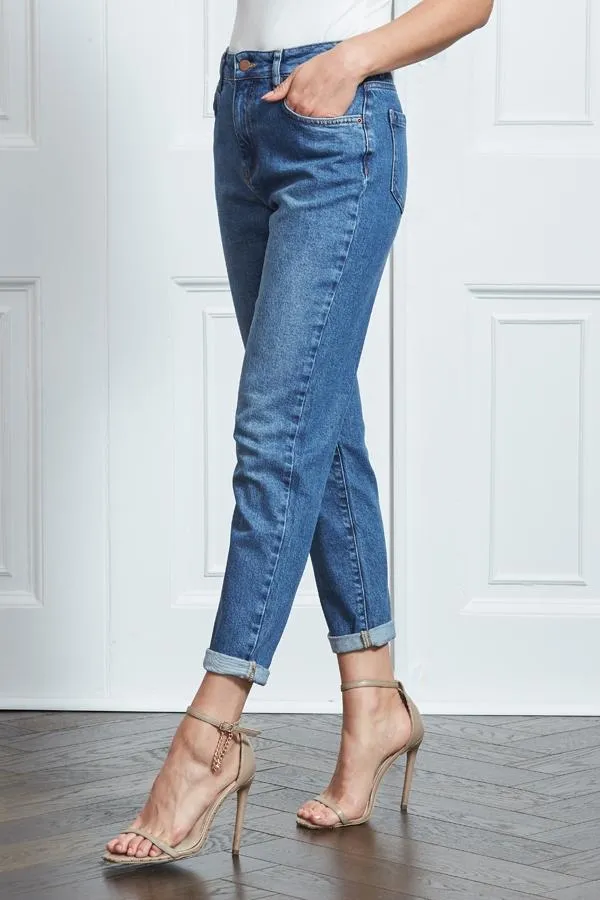 Sosandar Jeans and Jeggings Women Mid Blue Slim Leg Mom Jeans Mid Blue