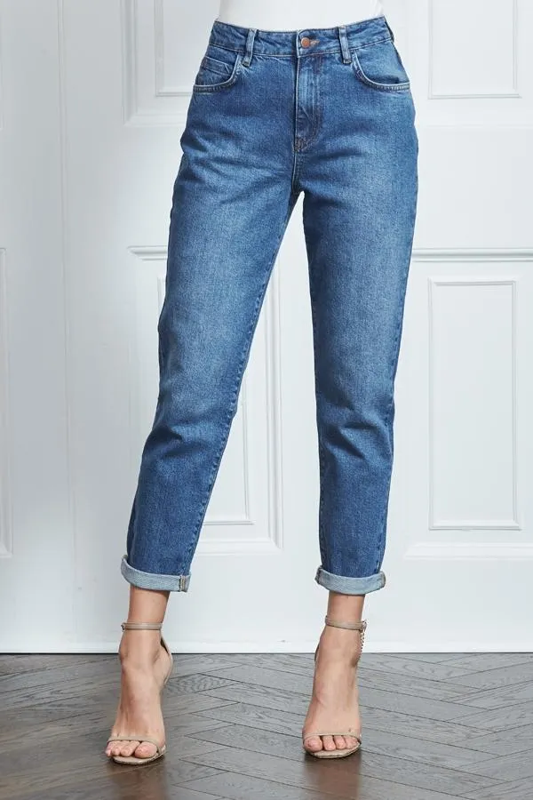 Sosandar Jeans and Jeggings Women Mid Blue Slim Leg Mom Jeans Mid Blue