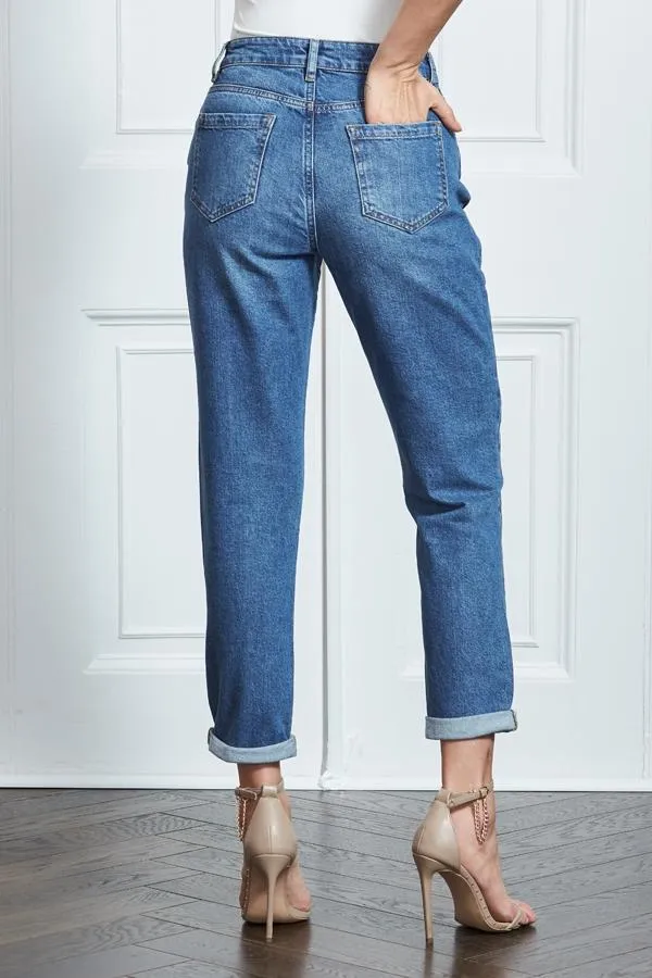 Sosandar Jeans and Jeggings Women Mid Blue Slim Leg Mom Jeans Mid Blue