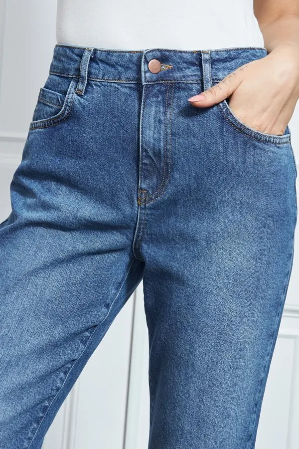 Sosandar Jeans and Jeggings Women Mid Blue Slim Leg Mom Jeans Mid Blue