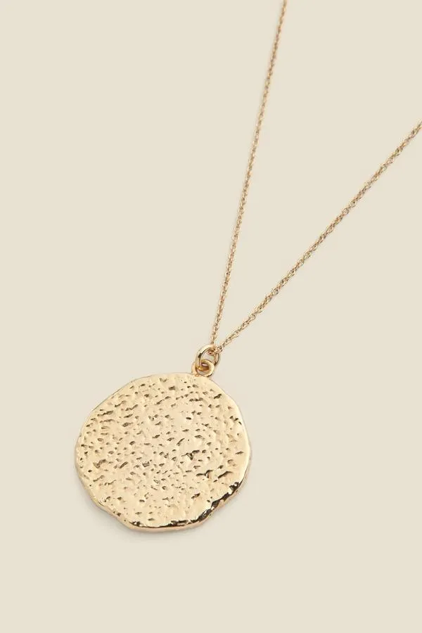 Sosandar Jewellery Women Gold Plated Hammered Pendant Necklace