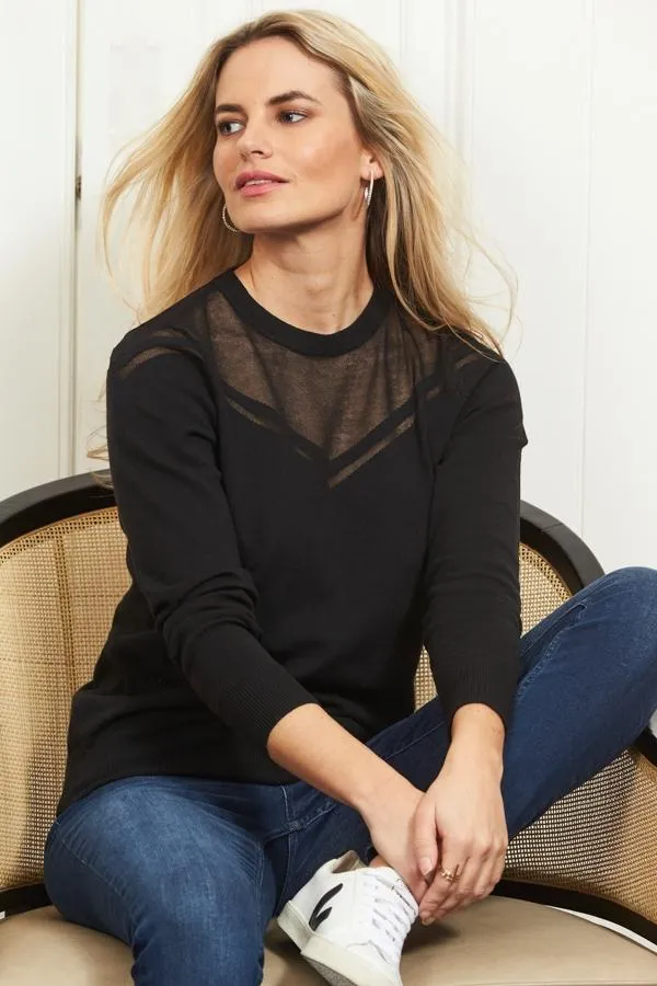 Sosandar Knitwear Women Black Fine Knit Sheer Panel Jumper Black