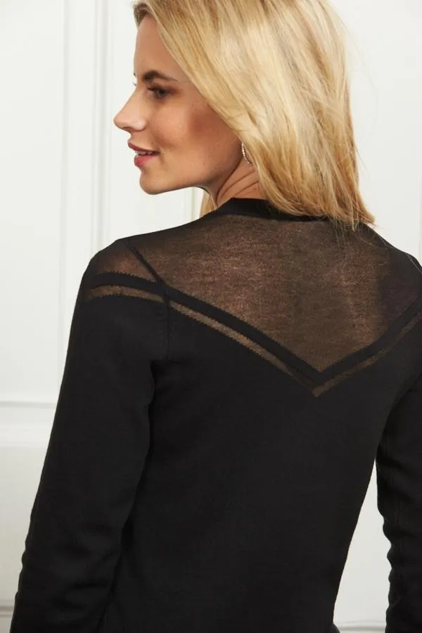 Sosandar Knitwear Women Black Fine Knit Sheer Panel Jumper Black