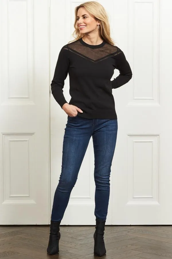 Sosandar Knitwear Women Black Fine Knit Sheer Panel Jumper Black