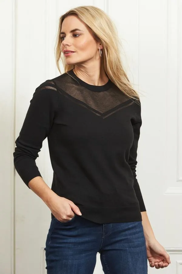 Sosandar Knitwear Women Black Fine Knit Sheer Panel Jumper Black