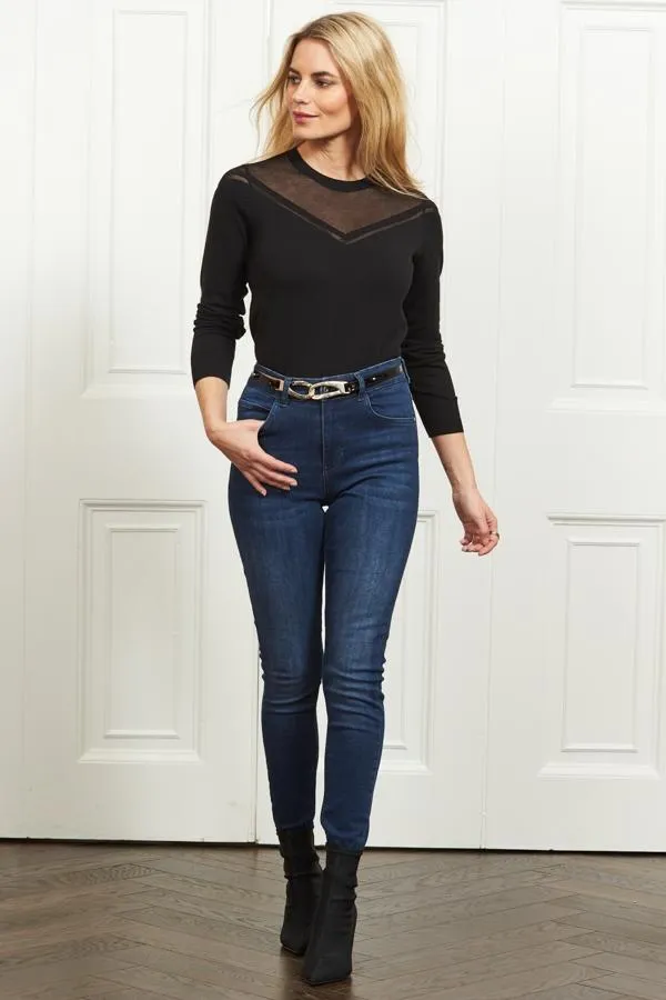 Sosandar Knitwear Women Black Fine Knit Sheer Panel Jumper Black
