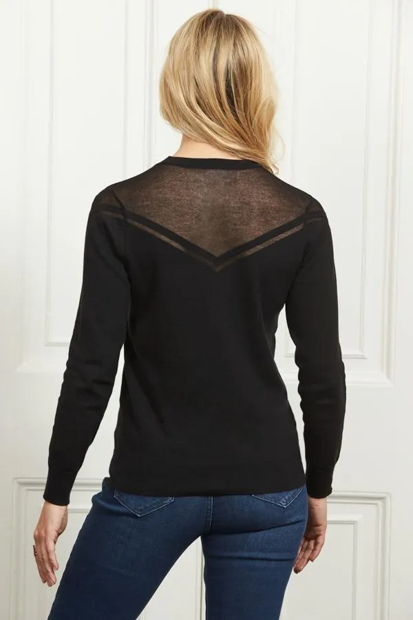 Sosandar Knitwear Women Black Fine Knit Sheer Panel Jumper Black