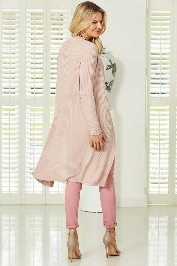 Sosandar Knitwear Women Blush Pink Super Soft Ribbed Maxi Cardigan