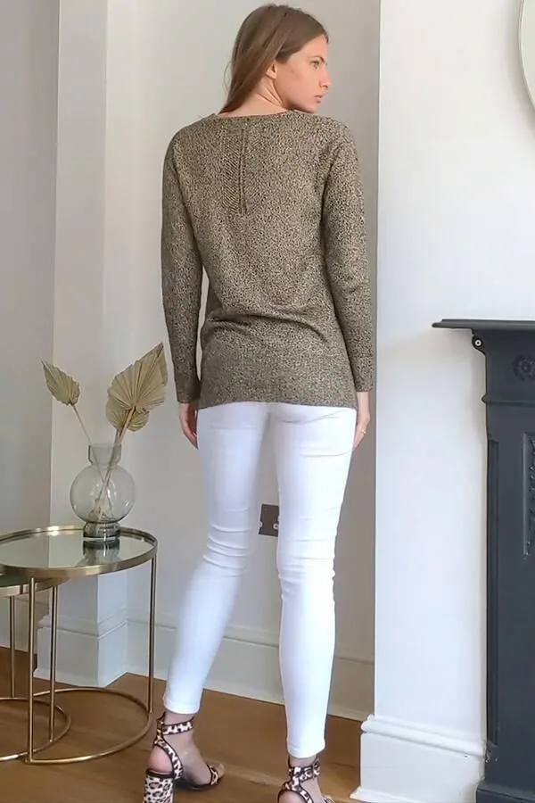 Sosandar Knitwear Women Gold Metallic V Neck Jumper