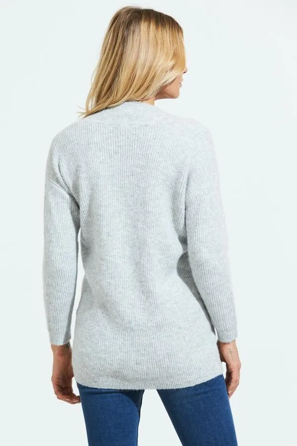 Sosandar Knitwear Women Grey Super Soft V Neck Ribbed Jumper Grey