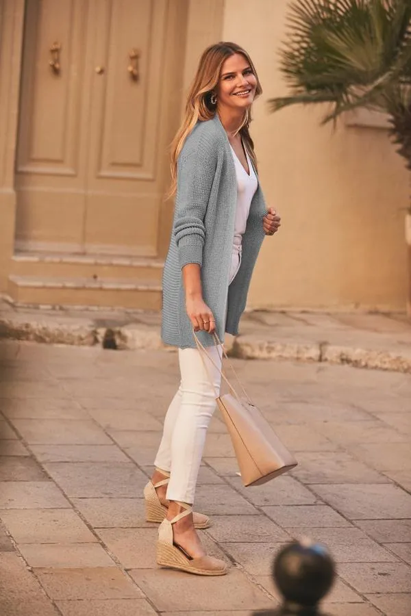 Sosandar Knitwear Women Light Blue Longline Knitted Cardigan Light Blue