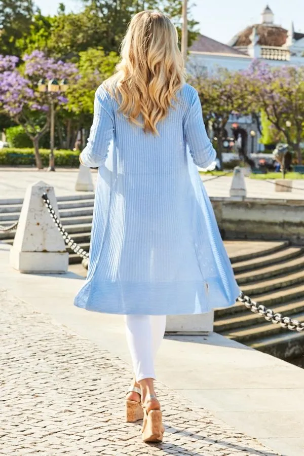 Sosandar Knitwear Women Powder Blue Super Soft Ribbed Maxi Cardigan Powder Blue