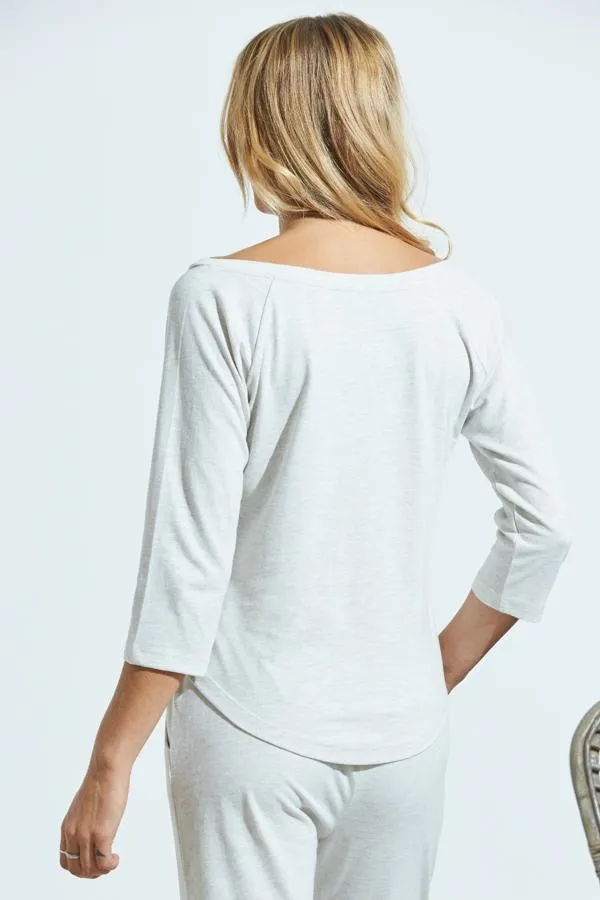 Sosandar Leisurewear Women Ivory Marl Jersey V Neck Loungewear Top Ivory