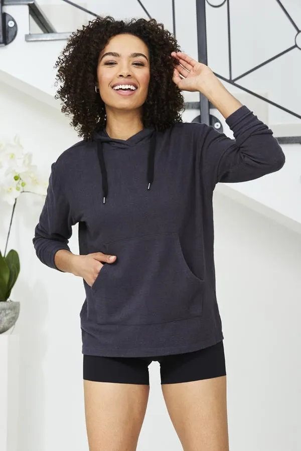 Sosandar Loungewear Women Charcoal Grey Marl Super Soft Hooded Top With Pockets Charcoal Grey Sosandar Loungewear Women Charcoal Grey Marl Super Soft Hooded Top With Pockets Charcoal Grey