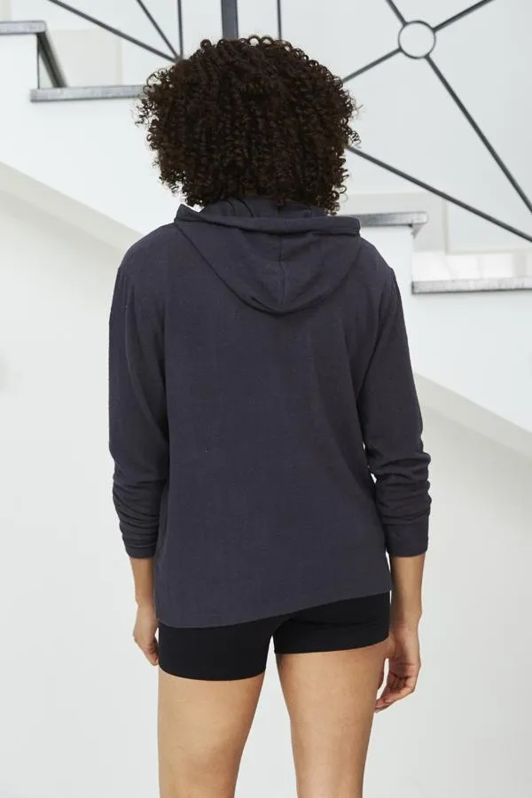 Sosandar Loungewear Women Charcoal Grey Marl Super Soft Hooded Top With Pockets Charcoal Grey