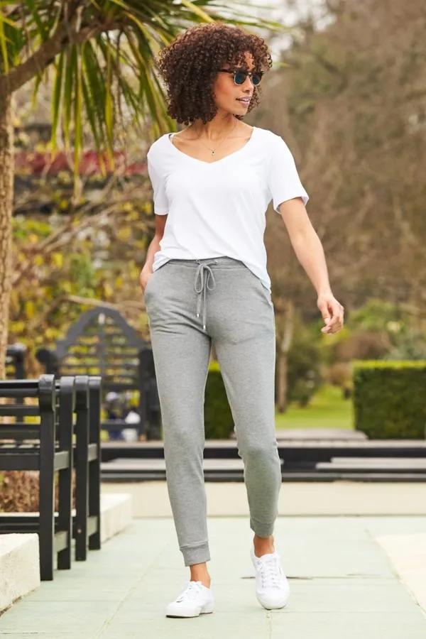 Sosandar Loungewear Women Grey Marl Premium Joggers With Platinum Trim Grey