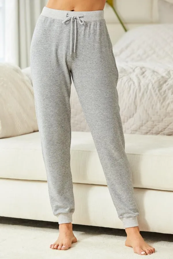 Sosandar Loungewear Women Grey Marl Super Soft Striped Loungewear Joggers Grey