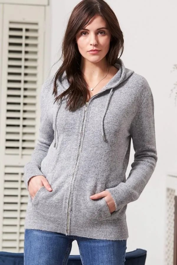 Sosandar Loungewear Women Grey Super Soft Zip Front Hooded Top With Pockets Grey Sosandar Loungewear Women Grey Super Soft Zip Front Hooded Top With Pockets Grey
