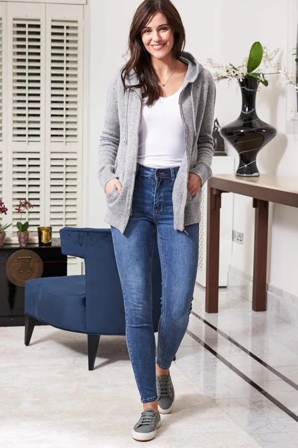 Sosandar Loungewear Women Grey Super Soft Zip Front Hooded Top With Pockets Grey
