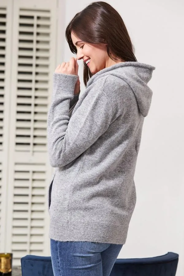 Sosandar Loungewear Women Grey Super Soft Zip Front Hooded Top With Pockets Grey