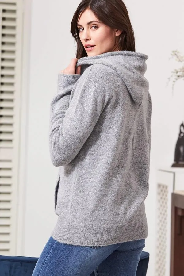 Sosandar Loungewear Women Grey Super Soft Zip Front Hooded Top With Pockets Grey