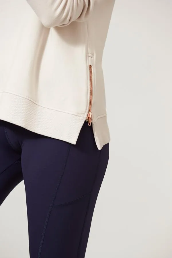 Sosandar Loungewear Women Ivory Premium Sweatshirt With Rose Gold Side Zips Ivory