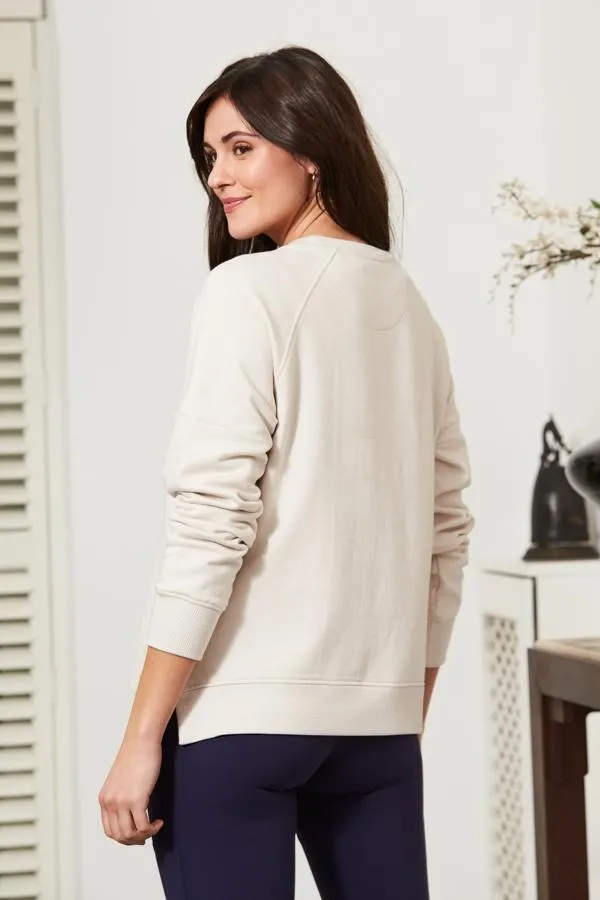 Sosandar Loungewear Women Ivory Premium Sweatshirt With Rose Gold Side Zips Ivory